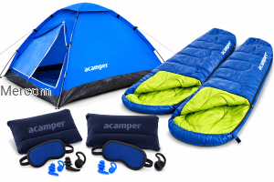 Zestaw DOMEPACK 4 + 2x Śpiwór + 2x Zestaw Śpiocha ACAMPER turystyczny