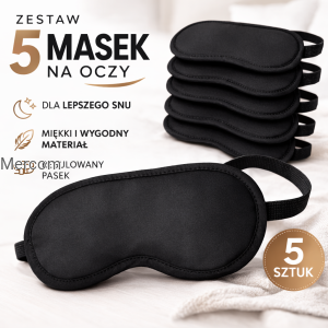 Zestaw 5 Masek na Oczy do Spania – Czarna Opaska na Oczy | Komfortowy Sen | Regulowany Pasek