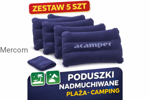 ZESTAW 5x PODUSZKA NADMUCHIWANA WELUROWA TURYSTYCZNA PLAŻA CAMPING   