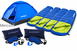 Zestaw DOMEPACK 4 + 4x Śpiwór + 4x Zestaw Śpiocha ACAMPER turystyczny
